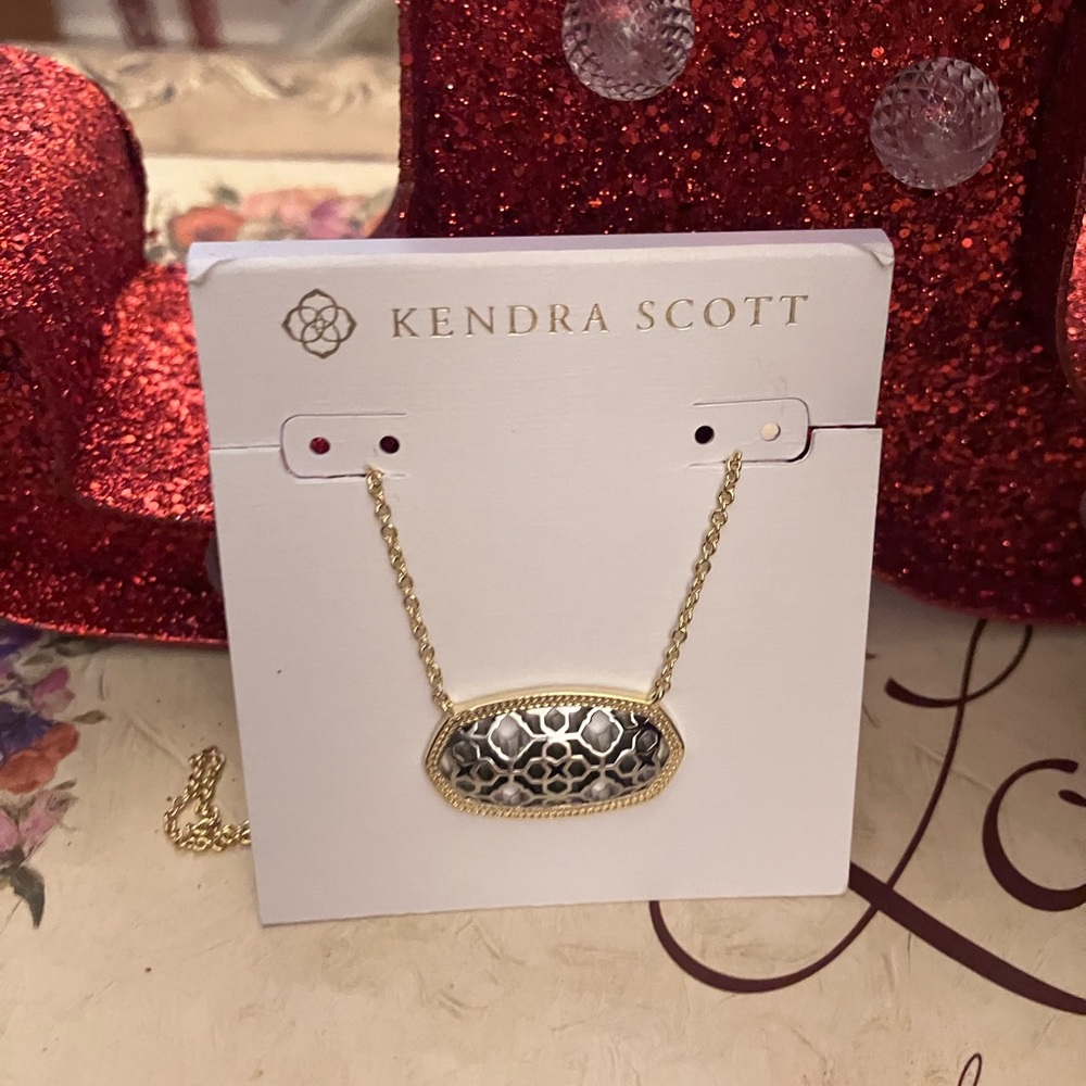 Kendra Scott Gold Necklace with Black Floral Design